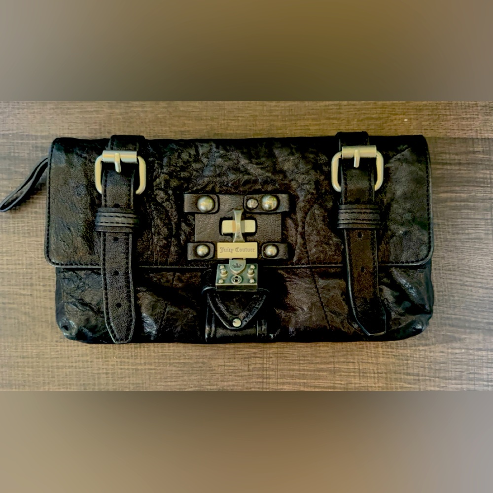 Juicy Couture Punk Rock ish Leather Clutch - Black